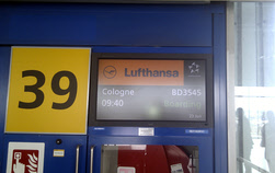 Waiting for our flight to Cologne to be called