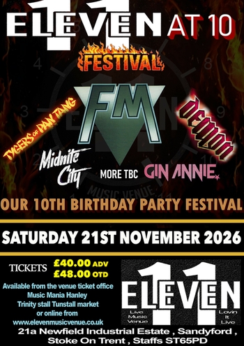 Eleven at 10 festival at Eleven in Stoke-on-Trent, UK -  Saturday 21 November 2026 - line-up poster