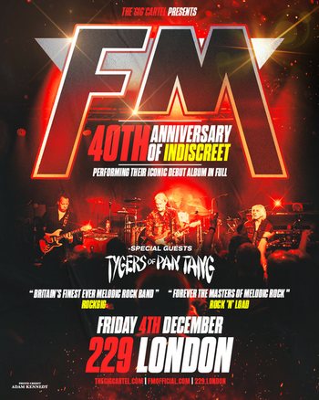 FM "Indiscreet" 40th Anniversary show poster - at London 229 on Friday 4 December 2026