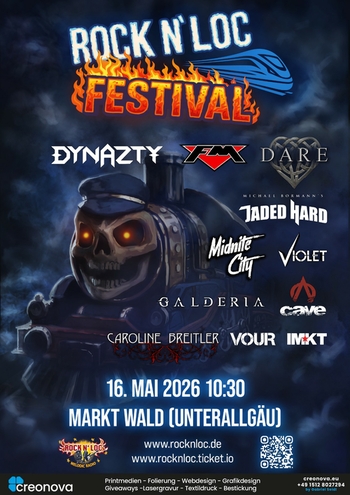 Rock n' Loc Festival in Markt Wald, Germany -  16 May 2026 - line-up poster featuring Dynazty, FM, Dare and more.